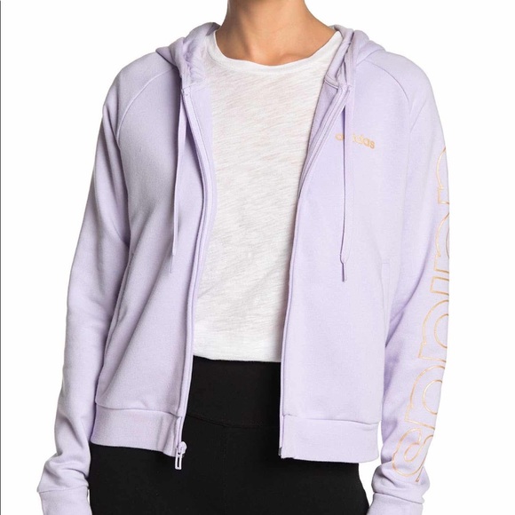 adidas Tops - Adidas Sleeve Logo Zip Front Hoodie